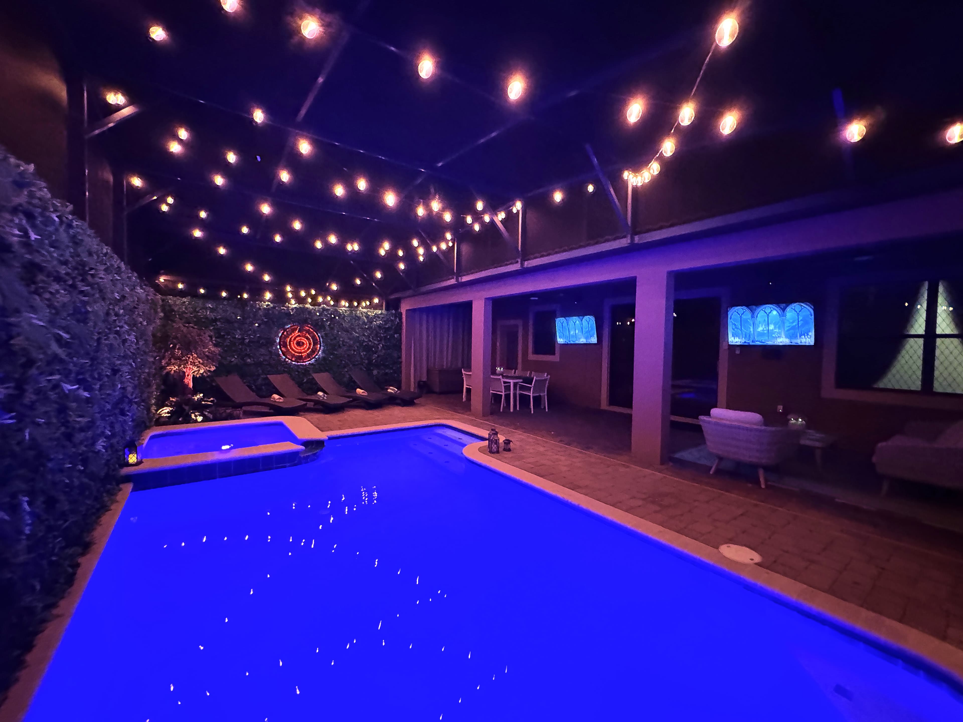 Pool — String Lights at Night